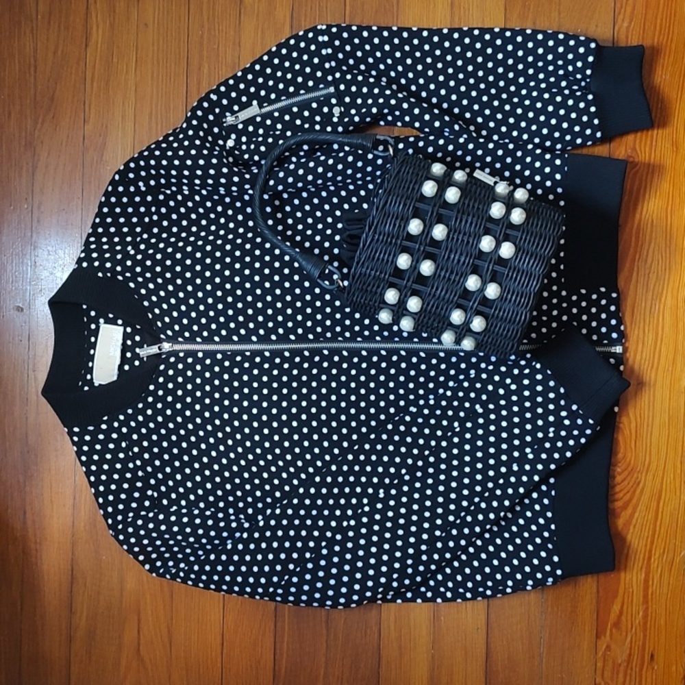 Michael Kors Black and White Polka Dot Bomber Jacket - Picture 2 of 11